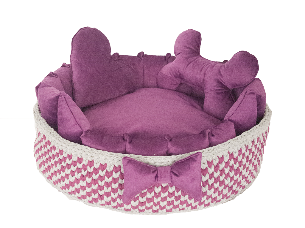 Ful tasarım kalp ve kemik yastıklı tay tüyü  örgü  kedi ve köpek yatağı