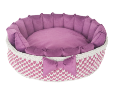 Ful tasarım kalp ve kemik yastıklı tay tüyü  örgü  kedi ve köpek yatağı