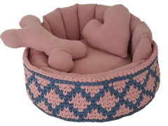 FUL-TASARIM POLAR KUMAŞ VE PENYE İPTEN ÖRÜLMÜŞ KEDİ/KÖPEK YATAĞI ( Pembe / Lacivert Tırmalamalara Karşı Ekstra Dayanıklı)
