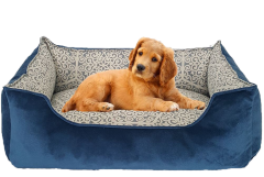 FUL-TASARIM TAY TÜYÜ KÖŞELİ KÖPEK YATAĞI ( Gri renk Desenli / Lacivert Çift Taraflı Kullanılabilir, Tırmalamalara Karşı Ekstra Dayanıklı)